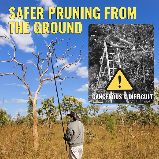 10.5FT Pole Saw for Tree Trimming, 2-In-1 Manual Tree Pruner with Saw, Extendable Long Handle Pole Tree Trimmer, High Reach Limbs Branch Cutter and Pruning Shears for Yard Garden Palm Shrubs