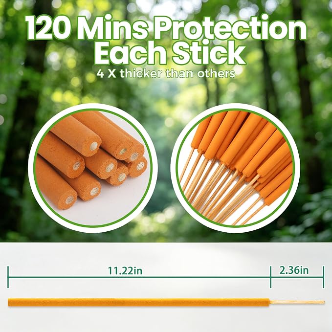 36 Pack Mosquito Incense Sticks for Outdoor Patio Backyard Indoors Camping Travel Yoga, DEET Free Mosquito Repellent Sticks Safe for Kids Pets, Long-Lasting 2-Hour Burn Time,Orange