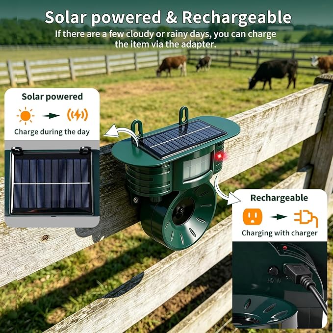 Squirrel & Deer & Birds & Rabbit Repellent Solar Powered, IP 65 Waterproof, Motion Detection, Ultrasonic Deterrent Outdoor, Cat Raccoon Skunk Dog Animal for Yard Garden Farm Patio Roof 2 Pack