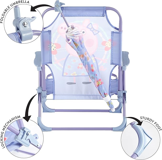 Idea Nuova Kids Outdoor Beach Chair with Umbrella, Peppa Pig, NK570426