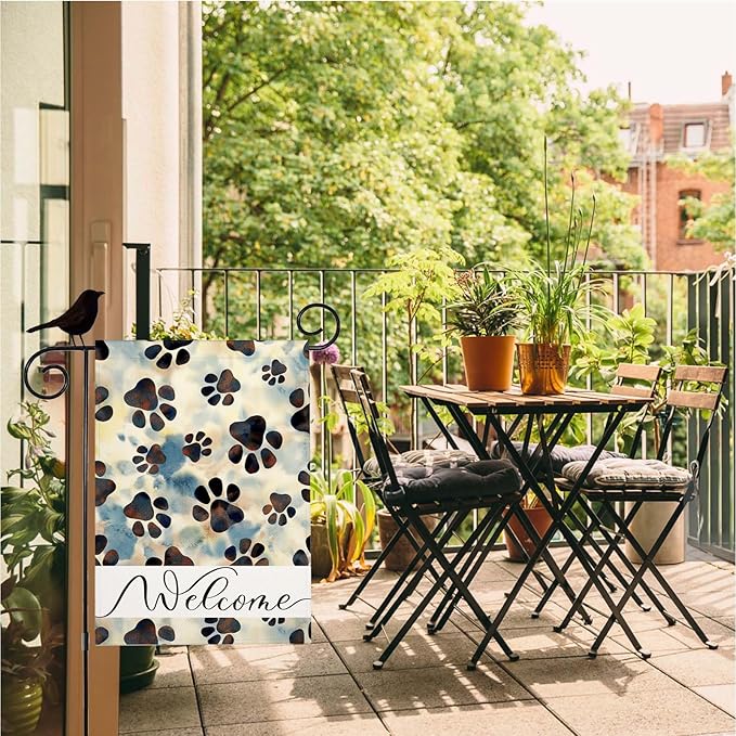 Mugod Paw Print Garden Flags 12.5x18 Inch Double Sided Puppy Dog Black and White Paws Yard Flag Small Outdoor Flag for Home Villa Outside Decor
