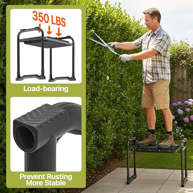 Garden Kneeler and Seat Heavy Duty, Wider and Thicker Kneeling Pad for Foldable Gardening Stool with 2 Tool Pouches, Gardening Gifts Tools for Women Mom Men Seniors
