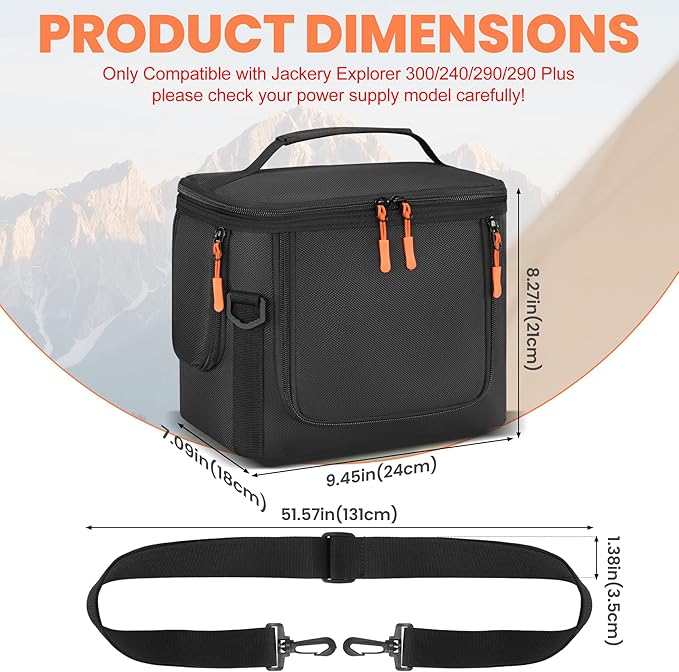 Travel Carrying Case Padded Compatible with Jackery Explorer 300/240/290/290 Plus, Carrying Bag with Adjustable Shoulder Strap, Side Zipper, Portable Power Station Case with Pocket for Accessories