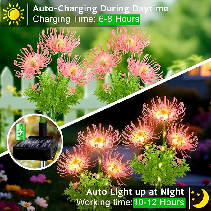 Solar Garden Flower Lights Outdoor, 8 Pack Pink Spider Lily Solar Lights with Glowing Stems, IP65 Waterproof LED Yard Decor for Patio Lawn Pathway, Mother's Day Valentine Gifts for Women Mom Grandma