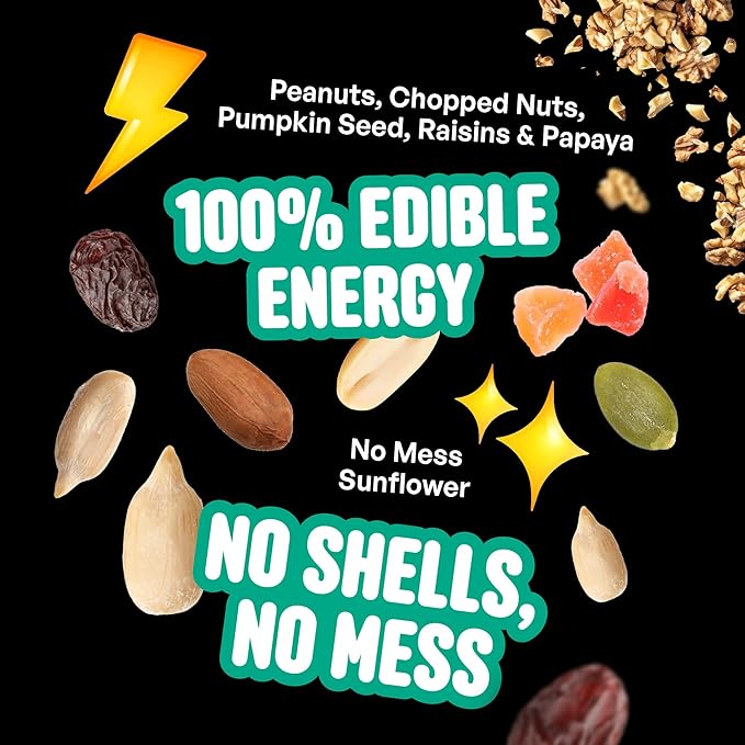 Cool Birds No Mess with Fruit Wild Bird Seed – 10 lb. 100% Edible Shell-Free Blend with Sunflower Hearts, Peanuts, Tree Nuts, Pumpkin Seed & Real Fruit – No Waste Bird Seed for Outside Feeders