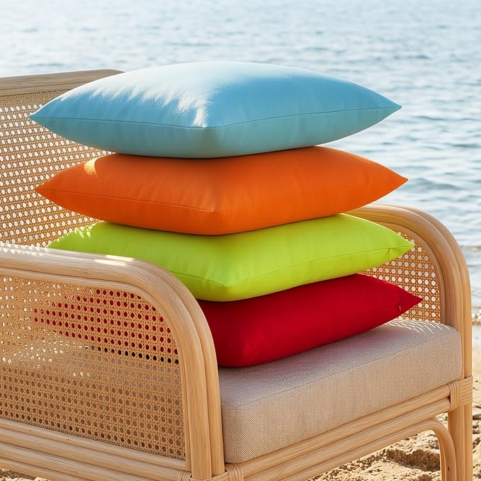 Lewondr Waterproof Outdoor Throw Pillow Cover, 2 Pack Solid PU Coating Throw Pillow Case UV Protection Garden Cushion Cover for Patio Sofa Couch Balcony 18"x18"(45x45cm), Light Blue
