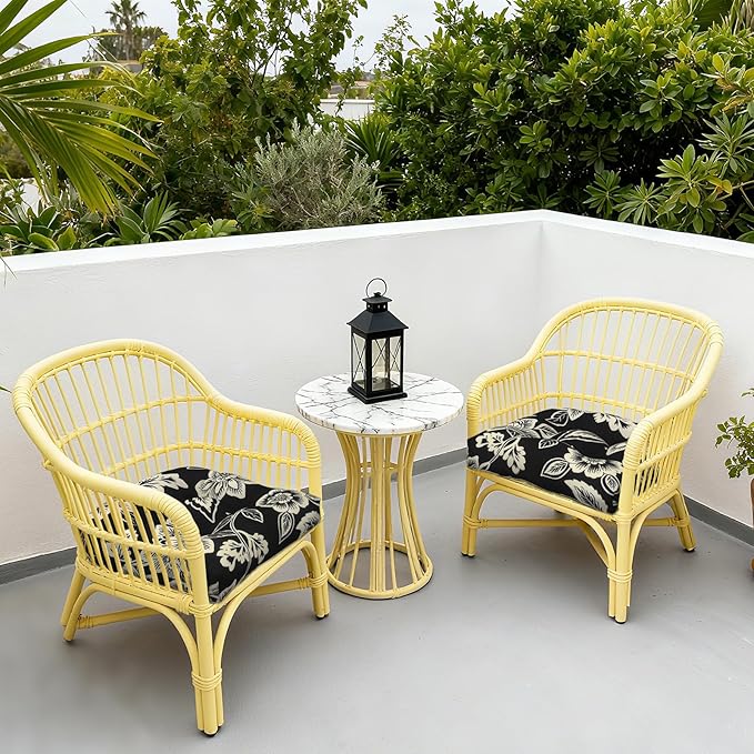 LVTXIII Outdoor/Indoor Tufted Seat Cushion, Decorative Wicker Chair Pads All Weather Seat Cushion Sets for Patio Garden Home Office Furniture, 19"x19"x4", Round Back, Pack of 2, Elegant Vines Black