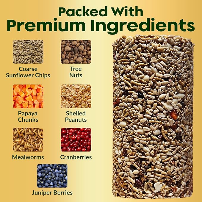 Bugs, Nuts & Berries Bird Seed Cylinders with Hole – Wild Bird Food for Blue Bird, Woodpeckers, Cardinals & More – Premium Protein-Rich All Natural Blend, No Fillers – USA Made (3.75 lbs, 6" x 7.75")