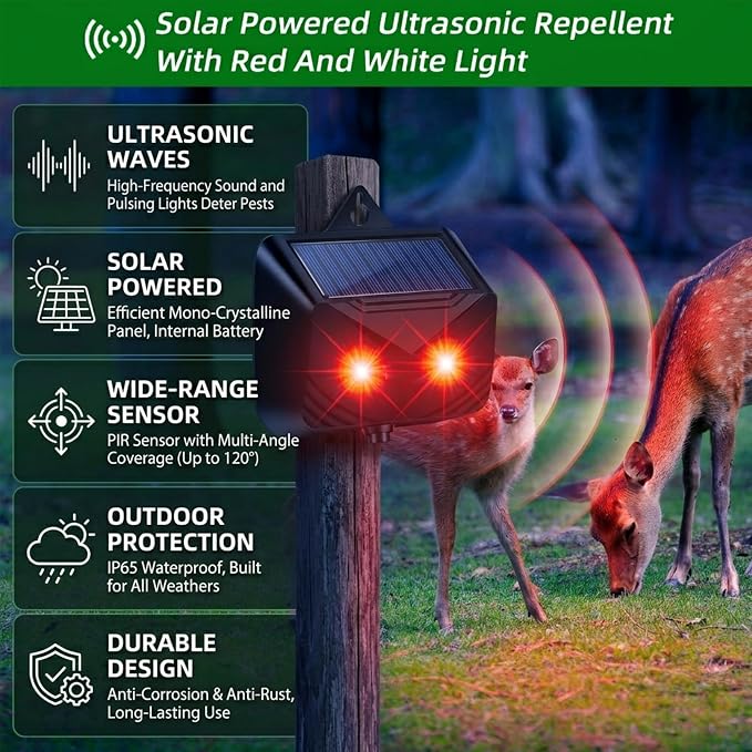 2026 Solar Nocturnal Animal Repellent Outdoor (4 Pack),Predator Eyes Coyote Deterrent & Skunk Repellent for Yard,Flashing Predator Lights Deer Fox Raccoon Repeller Device for Garden Chicken Coop (4)