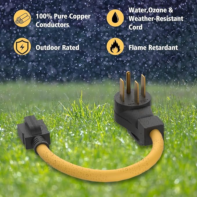 [240V to 120V] NEMA 14-50P to 5-15R/5-20R T-Blade Adapter 12AWG STW Copper Wires RV Generator Power Cord Adapter 50 Amp to 20 Amp 120V Devices