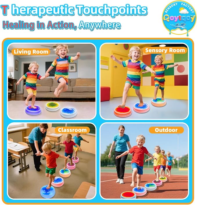 Light Up Stepping Stones for Kids Ages 3+, Sensory Stepping Stones with 7 Glow Colors & Liquid Motion, Non-Slip Toddlers Balance Toys for Coordination & Obstacle Course(3 Pack, Round)