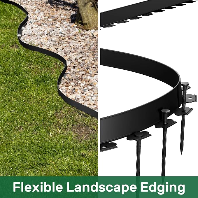 AGTEK 92FT Landscape Edging Kit – 84 Spiral Stakes Included | Flexible No-Dig Plastic Garden Border for Flower Beds & Yard