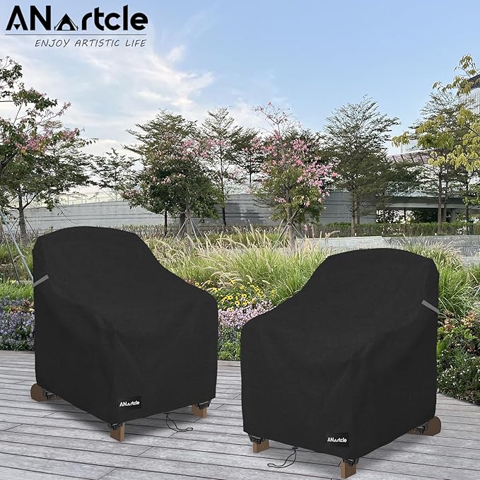 ANartcle Patio Chair Covers,600D Waterproof Heavy Duty Outdoor Lawn Patio Furniture Covers,Patio Swivel Chair Covers for Outdoor Furniture(35W x 37D x 36H inches) Black