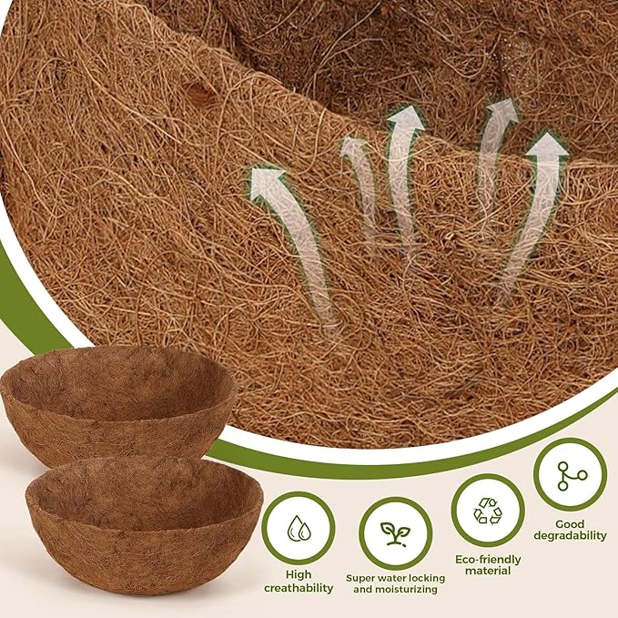 Gerrii 8 Pcs 16 Inch Coconut Liners for Hanging Baskets Coco Liners for Planters Natural Round Coconut Coco Planter Basket Coir Liner for Hanging Basket Flowers/Vegetables