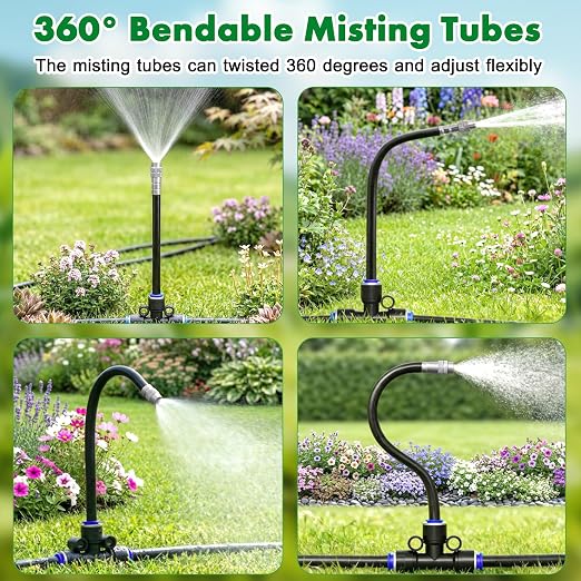 360° Adjustable Drip Irrigation System, 49FT Garden Watering System with 15 Nozzles, Water Sprinkler for Garden, Yard, Lawn, Greenhouse, Plants, Backyard Misting System