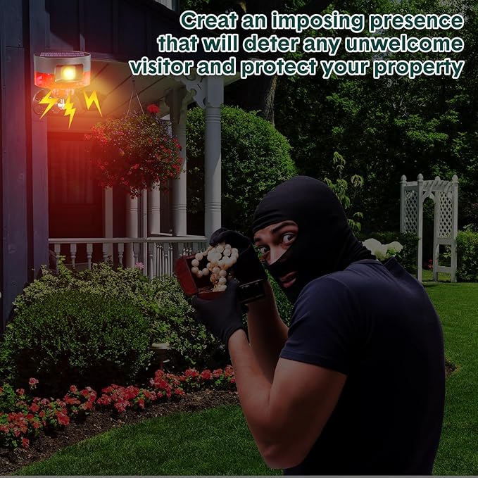 Qualirey 6 Pack Solar Outdoor Motion Sensor Alarm-Dog Barking&Gunshot Sound Support Recording Animal Deterrent for Home Security, 13 Kinds of Sounds (Red)