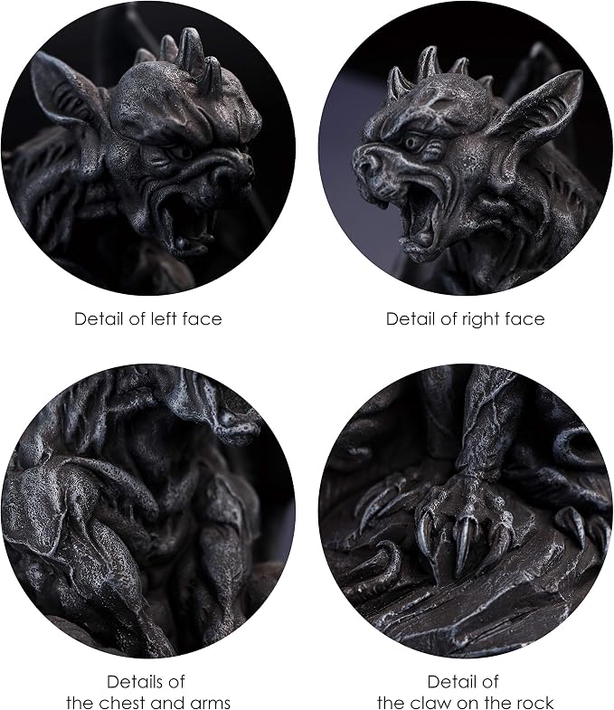 JORAE Winged Gargoyle Statue Indoor Outdoor Home Decor Sitting Guardian Sculpture Halloween Figurines, 9 in, Polyresin