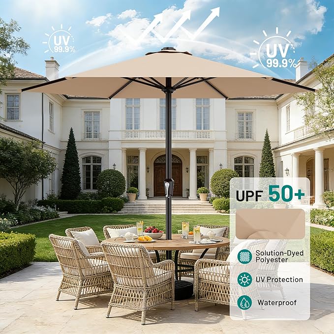 AreShark 11 FT Patio Umbrella for Outdoor, Outdoor Table Umbrella with Push Button Tilt and Crank, Outdoor Patio Umbrellas with 6 Sturdy Ribs, Patio Umbrellas for Market, Garden, Pool (Beige)