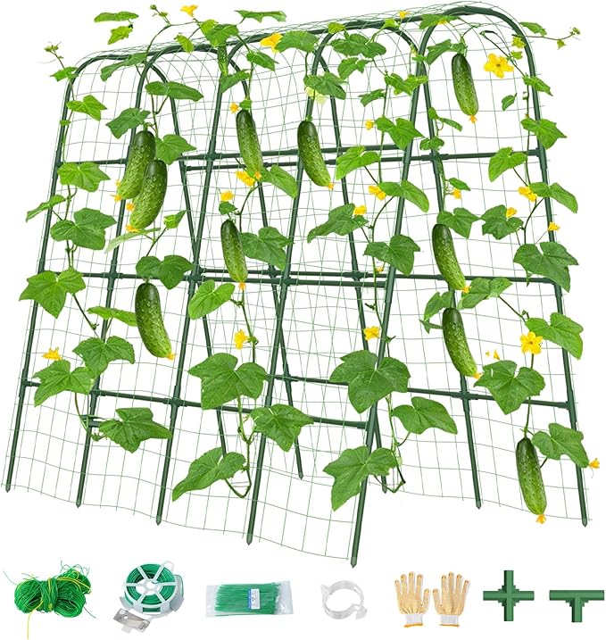 Cucumber Trellis for Raised Bed, U-Shape Garden Trellis for Climbing Plants Outdoor, Metal Arch Vegetables Trellis, Plant Support for Grape Vine Beans Squash Peas Flower