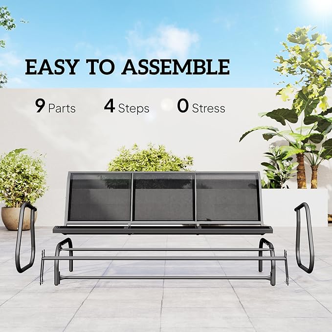 Outsunny 3-Person Patio Glider Bench, Outdoor Porch Glider Swing with 3 Seats, Breathable Mesh Fabric, Metal Frame, Black