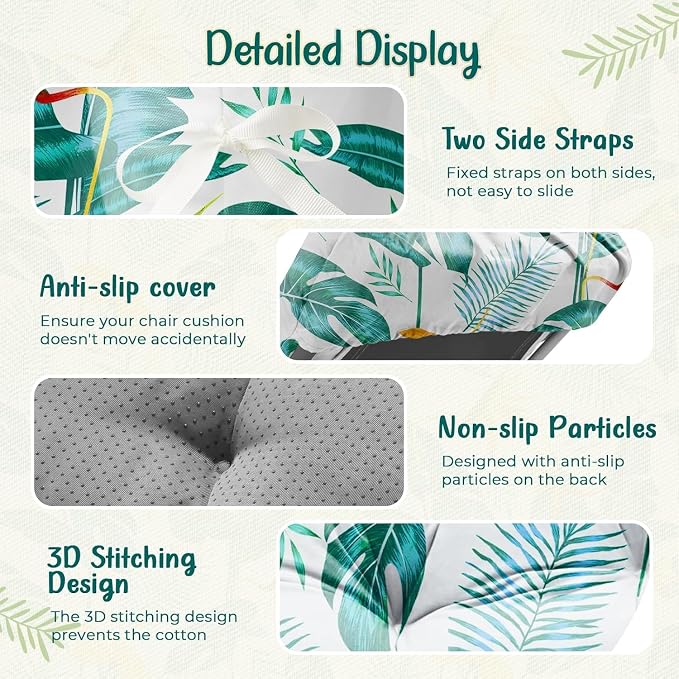 2 Pack Outdoor Chaise Lounge Chair Cushion 75.1 x 22.8 x 4.7 Inches 100% Waterproof Replacement Cotton Patio Pool Lounge Chair Cushion for Outdoor Furniture with Ties,Yellow-Green Leaf