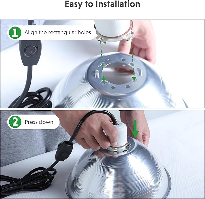 Simple Deluxe Adjustable Clamp Lamp Light Socket with 10.5 Inch Aluminum Reflector & Bulb Guard, Suit for Max 250 Watt Lamp with 18/2-Gauge 6 Feet Cord, 2-Pack