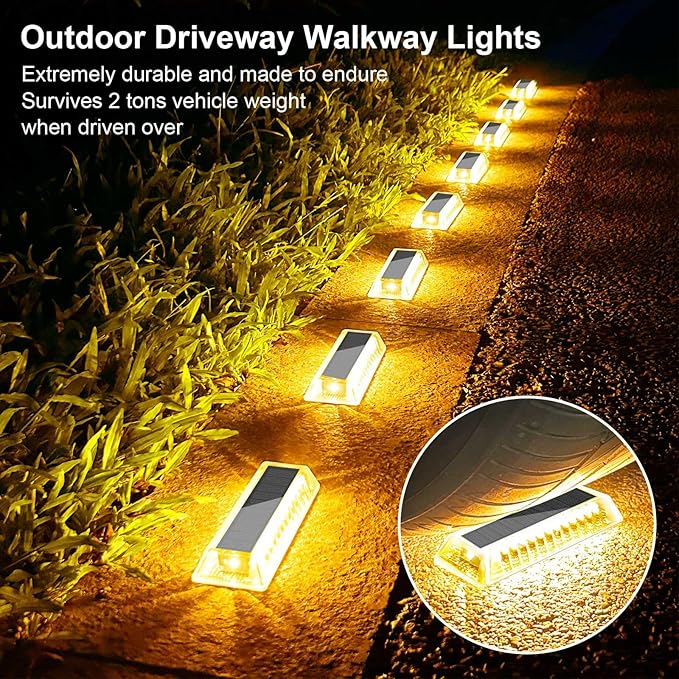 Lacasa Solar Deck Lights, Solar Lights Outdoor Waterproof IP68, 4 Pack Solar Powered Pathway Yard Driveway Step Landscape Light, LED Lighting 50LM for Garden Path Walkway Stair Patio, Warm White 2700K