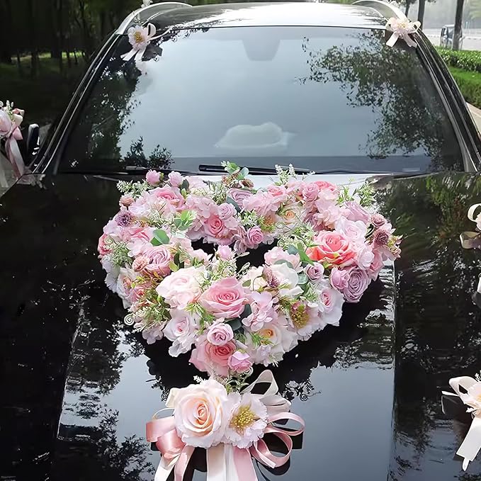 SHINEOFI Heart-Shaped Flower Foam Flower Arrangement Holder with Suction Cup Floral Foam Block for Fresh Floral Arrangement Stand for Wedding Car Decoration 15.74 Inch