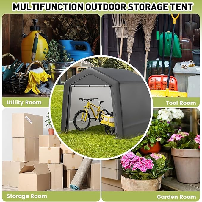 PeakPursuit Outdoor Carport Canopy, Heavy Duty Canopy Shed,Metal Frame Storage Shed with Waterproof, Uv Resistant Cover, Portable Storage Tents with Rollup Zipper Doors for Backyard, Garden