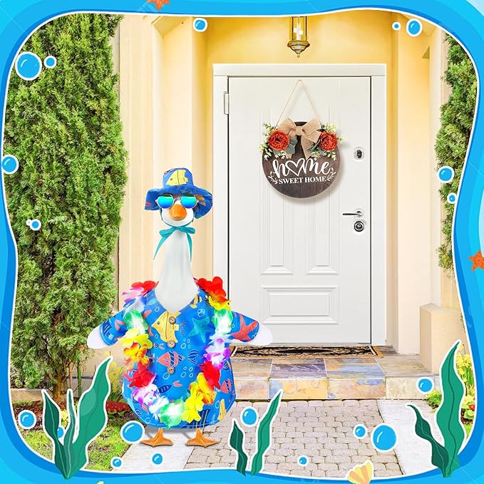 Hawaiian Goose Outfit Summer Porch Goose Outfits Bikini Goose Clothes Cute Goose Costume for Outdoor Garden Yard Decor(Beach Blue)