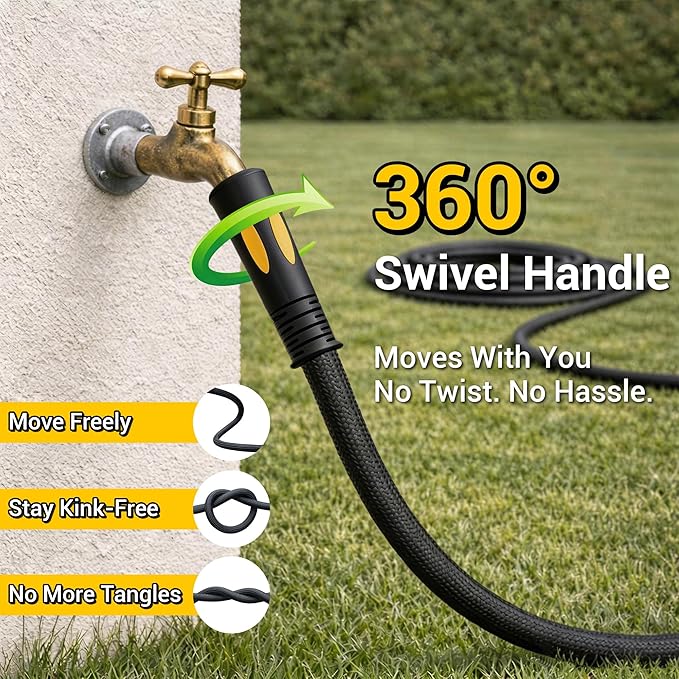 TheFitLife Garden Hose 50 ft - Heavy Duty 50ft Non-Expandable Outdoor Water Hose, Kink Free, Lightweight, Flexible Yet Durable, Ideal for Most Homes, Yards, 1/2 id x 50 feet