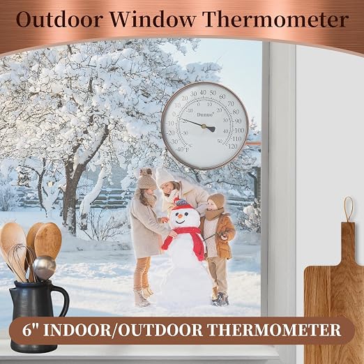 6-inch Outdoor Thermometer for Patio, Outside Analog Temperature Gauge – Weather Resistant for Garden, Home, and Greenhouse, Garage, Brass Swivel Thermometer.