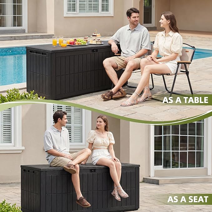 UDPATIO 120 Gallon Deck Box, Outdoor Storage Box Lockable Waterproof Indoor Outdoor Storage Container for Patio Cushions, Garden Tools, Package Delivery Boxes for outside
