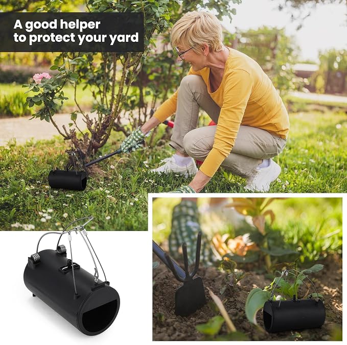 Qualirey 2 Pack Black Hole Gopher Trap 6.7 Inch Tunnel Mole Traps Gopher Killer Outdoor Vole Traps Rodent Rat Stations Reusable for Lawn Yard Garden