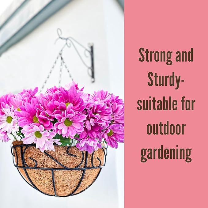 LaLaGreen Bundle- 2 Pack, 12 Inch Hanging Basket with Coco Liner + 2 Pack, 16 Inch Rectangular Metal Basket with Coco Liner Attach House Window Rail Flower Box Country Style Balcony Porch Garden Decor