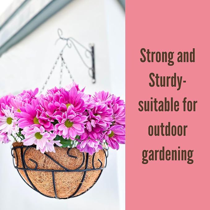 LaLaGreen Bundle- 2 Pack, 12 Inch Hanging Basket with Coco Liner + 10 Pack,24 Inch Decorative Garden Fence Black Metal Wire Landscape Edging Balcony Patio Porch Flower Plant Pot Farmhouse Style Garden