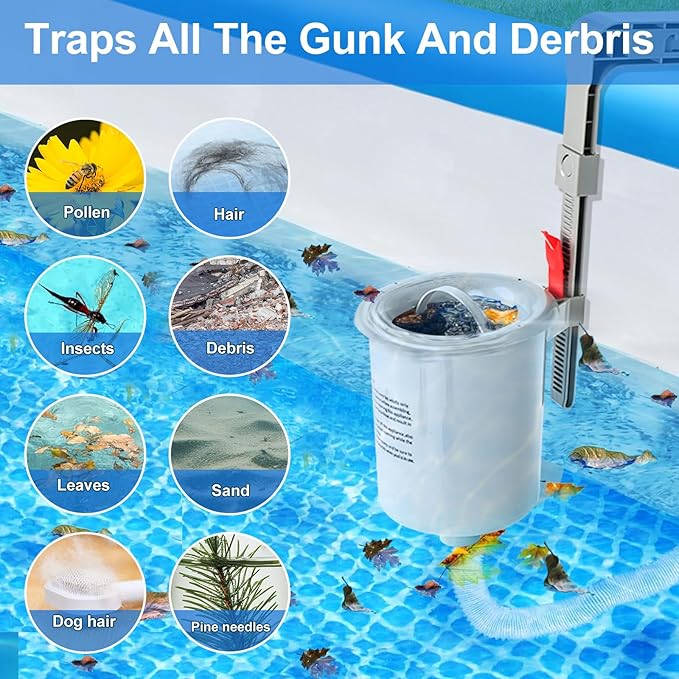 Above Ground Pool Skimmer with 10 PCS Skimmer Socks, Floating Pool Surface Skimmer Basket for Above Ground Pool, Compatible with Intex Inflatable Pools, Efficiently Removes Leaves Debris