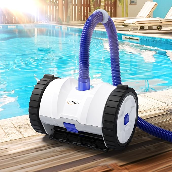 (2025 Upgrade) VINGLI Automatic Suction-Side Pool Vacuum Cleaner, Powerful Wall-Climbing Sweeper for Inground Pools, Includes 39.6ft Tangle-Free Hose (Blue&White)