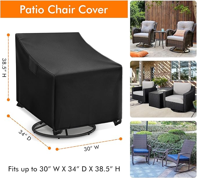 WLEAFJ Outdoor Swivel Chair Covers, Waterproof Heavy Duty Patio Rocking Furniture Covers, Black, 2 Pack - 30" W x 34" D x 38.5" H