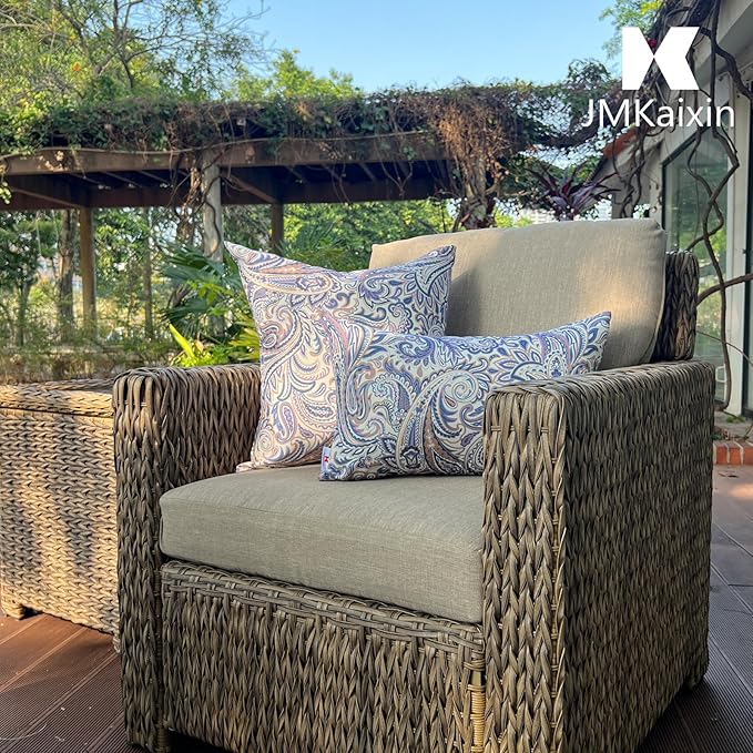 Pack of 2 Patio Lumbar Pillows, 12"x20" Fade Resistant Outdoor Waterproof Lumbar Pillow with Inners, Decorative Garden Lumbar Cushions for Home Patio Terrace Sofa Use
