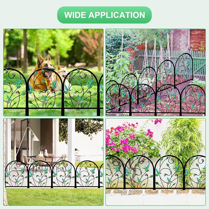 4 Pack Hummingbird Decorative Garden Fence Metal Hummingbird Design Metal Arch Garden Fence Border for Yard Patio Flower Bed Lawn Outdoor Landscape Decoration Animal Barrier Fence for Garden