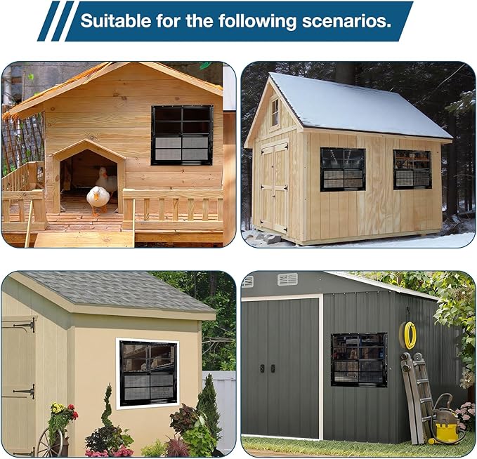 Yuzzy Shed Windows 2 Pack, Chicken Coop Windows 30" x 30" with Tempered Glass and Fiberglass Screen, Flush Mounted Small Window for Shed, Barns, Playhouse, Household, Garage (Black)