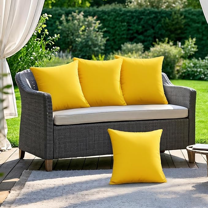 Premillow Outdoor Pillow Covers Set of 2, Decorative Farmhouse Waterproof Pillow Covers, Solid Linen Pillowcase Cushion Covers for Patio Garden Balcony Couch Sofa 20x20 inch, Yellow