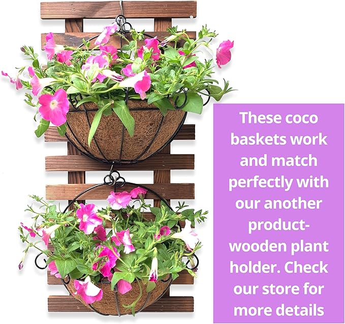 ShopLaLa Wall Planters Outdoor Plants (10 Pack, 10 Inch) Balcony Planters Railing Hanging Fence Planter Over Railing Planters Coco Liner, Wall Mounted Flower Basket Metal Wire Deck Porch Patio Garden