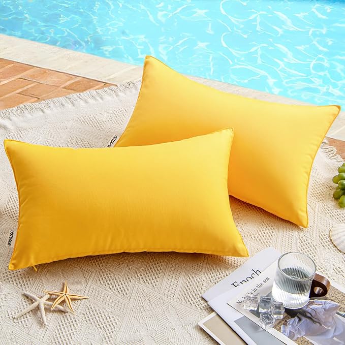 MIULEE Pack of 2 Decorative Outdoor Waterproof Pillow Covers Rectangular Garden Cushion Sham Throw Pillowcase Summer Shell for Patio Tent Couch 12x20 Inch Yellow