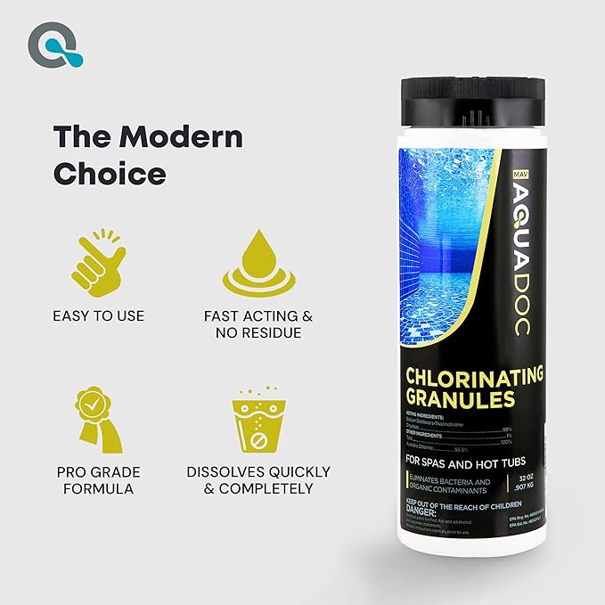 Spa Chlorine for Hot Tub Sanitizer 2lb (2 Pack) - Quick Dissolving Hot Tub Chlorine Granules, Spa Chemicals Made in the USA - AquaDoc