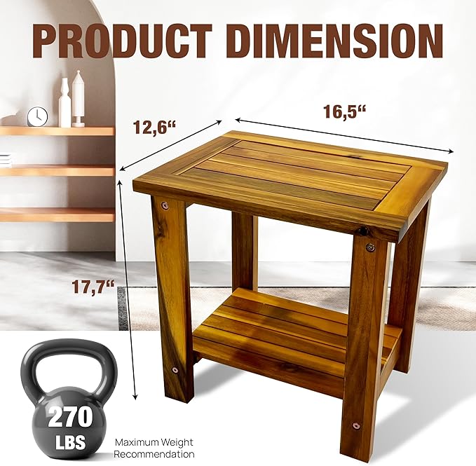 Double Adirondack Table - Weatherproof Outdoor Side Table - Patio End Tables for Outside - Adirondack Side Table - Acacia Wood 2-Tier End Table for Indoor & Outdoor Use