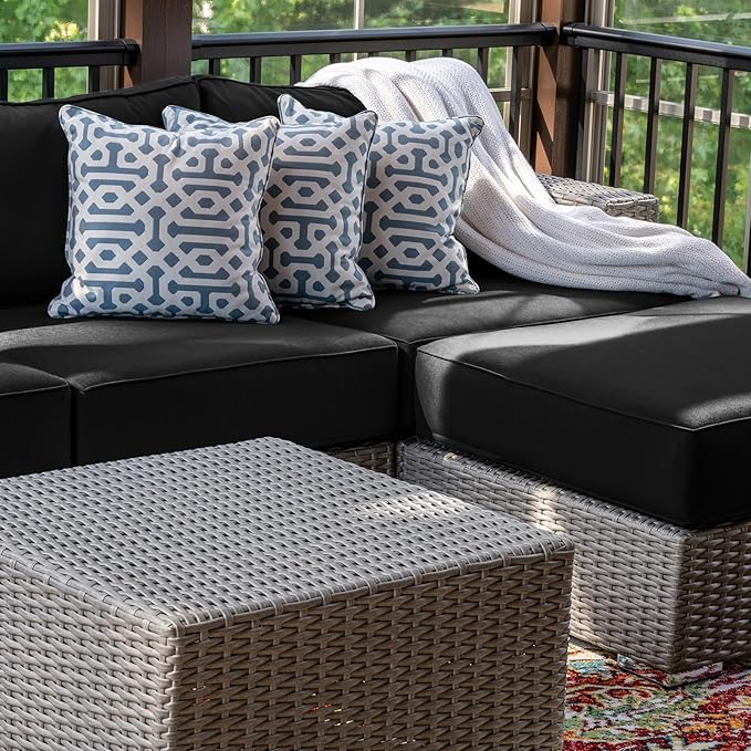 14 Piece Outdoor Patio Waterproof Cushion Covers, Fits 6-Seat Wicker Rattan Sectional Couch Chair Furniture Cover Replacement Set - Fade-Resistant Patio Cushion Covers with Zipper