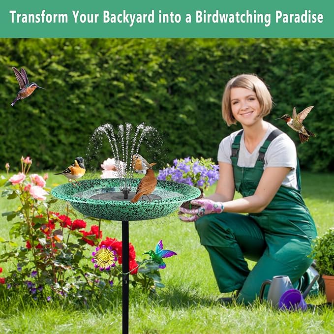Freestanding Bird Bath for Outside, Metal Birdbath with Removable Bowl and Sturdy Base, 11.5'' Bird Feeder for Outdoors Garden Patio Yard Lawn Decor, Easy to Install(Green)