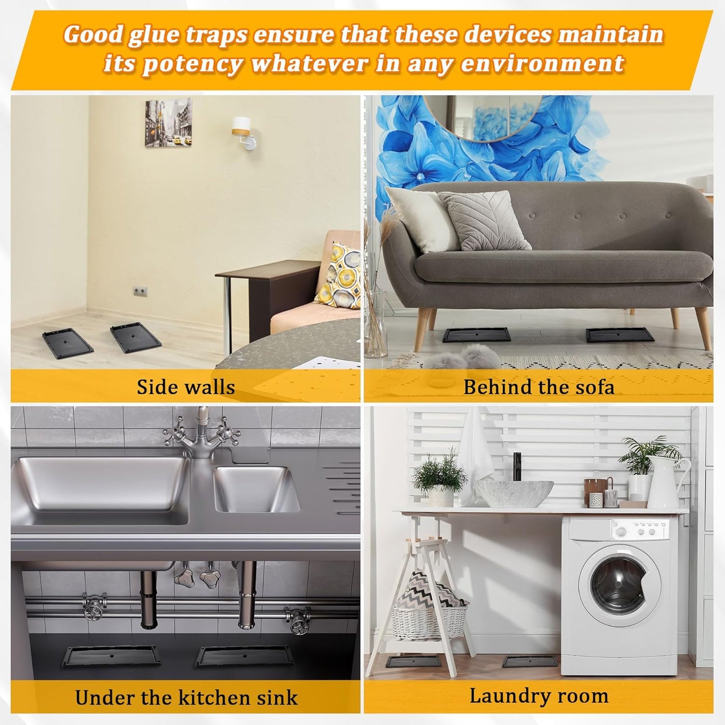 Qualirey 48 Pack Glue Traps for Rats and Snakes, Larger and Heavy Duty Baited Sticky Traps with Non Toxic Glue, Exterminator Plastic Mouse Indoor Board, Ready to Use, Safe to Children and Pets (Black)